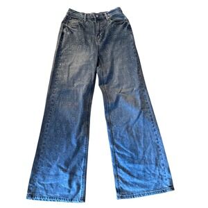 OAT New York Heart Print Wide-Leg Jeans Sz 2/26 adorable! Sparkly‎ y2k inspired